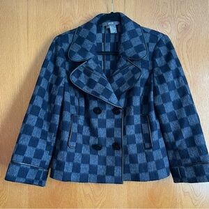 Per se size 10 blue check print wool blend jacket